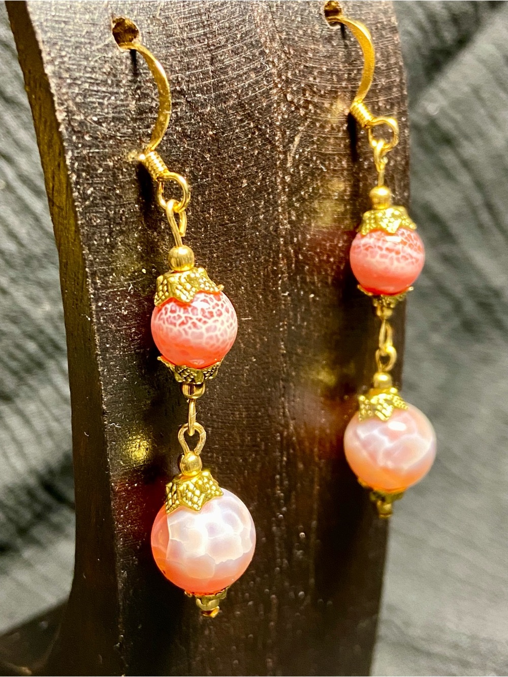 Crab Shell Fire Agate Drop Earrings